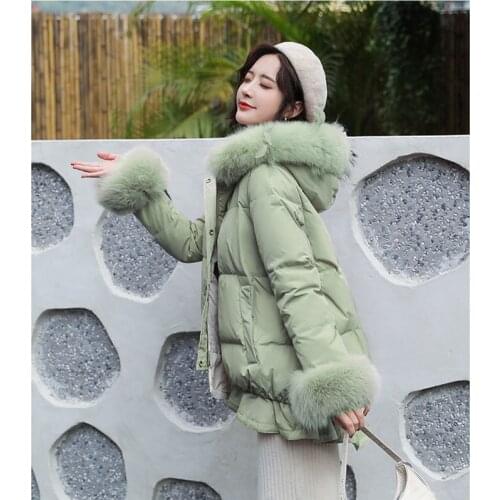 Artificial Fox Fur Collar Winter Stylish Jacket Women Wear High Quality Coats Ladies Mid-Long Ruffle Down Cotton Clothes