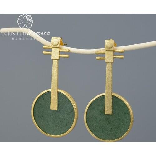 Lotus Fun Moment Lute Shape Dangle Earrings Real 925 Sterling Silver Creative Handmade Designer Fine Jewelry Earrings for Women