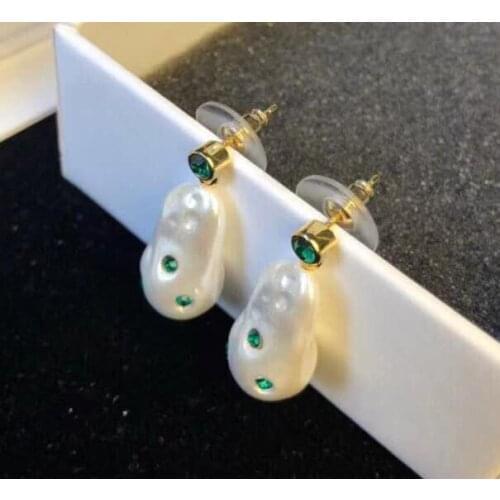 2020 new brand irregular green stone pearl earrings for womens party jewelry