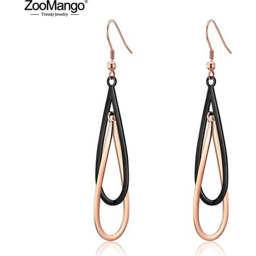 ZooMango New Stainless Steel Love Double U Shape Dangle Earrings For Women Geometirc Rose Gold Earring Party Xmas Gift ZE17095
