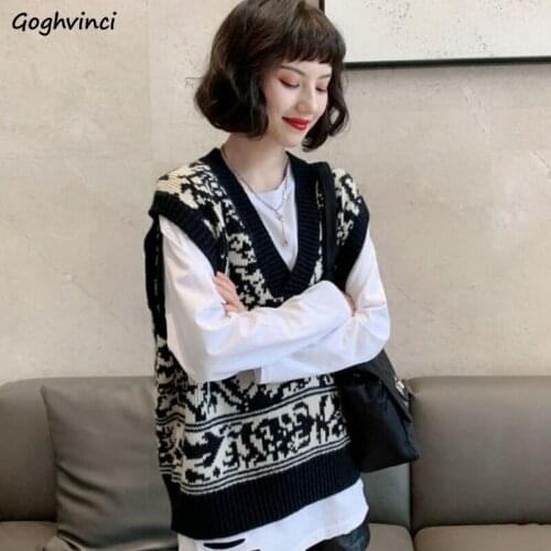 Women Sweater Vest Spring Vintage Jacquard Sleeveless V-neck Trendy Casual Street Harajuku Straight Jumper Korean Style Cozy New