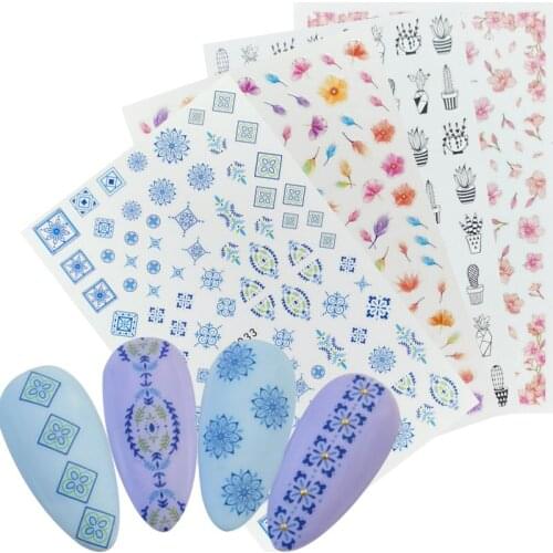 1pcs 3D Nail Slider Bohemian National Wind Nail Stickers Geometry Nail Art Transfer Adhesive Decal Flower Manicure Tattoos