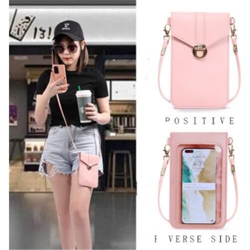 2021 Women Crossbody Bag Pu Leather Touch Screen Mobile Phone Wallet Female Retro Student Hasp Messenger Small Wallet Coin Purse