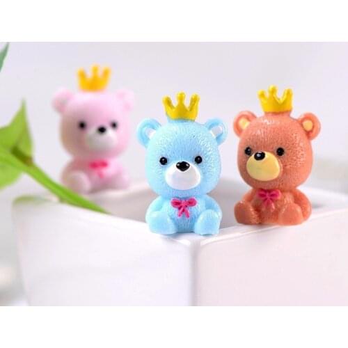 3pc Cute Crown Bear Mini Animal Statue Model Car Ornament Craft Bonsai Decor Miniature Home Fairy Garden Decoration DIY