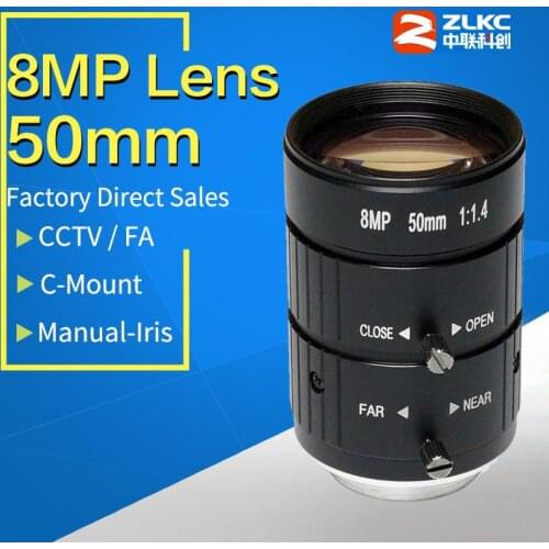 8.0 Mega Pixel, CCTV lens 50mm Manual Iris Industrial Lens with 1" format & C Mount Machine Vision for security cameras 1080P FA