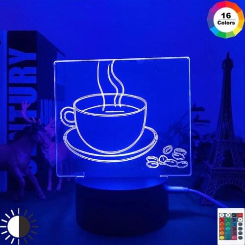 Acrylic 3d Optical Led Night Light Coffee Cup Model Colorful Table Lamp for Shop Decor Cool Gadgets Office Home Decorative Light