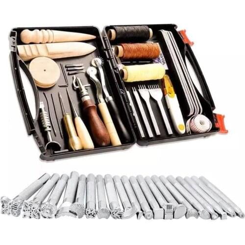 BMBY-Leather Working Tools and Supplies with Tool Box Perfect for Stitching Punching Cutting Sewing Leather Craft Making