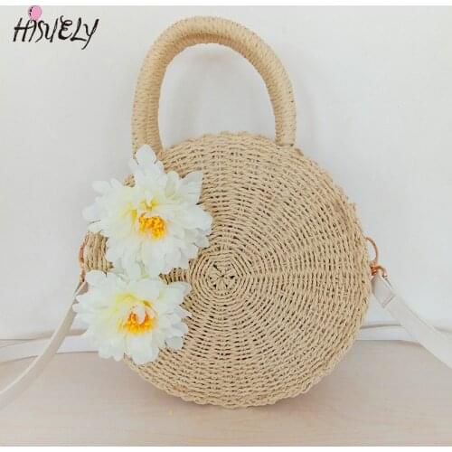 HISUELY 2021 Bohemian Straw Bags for Women Beach Handbags Summer Vintage Rattan Bag Handmade Kintted Woven Crossbody Bag Purse
