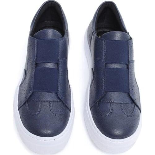 Chekich Mens & Womens Shoes Navy Blue Color Artificial Leather Elastic Band Closure Spring Fall Seasons Casual Sport Unisex Lightweight Air Hot Sale 2021 Formal Odorless Sneakers Comfortable Slip On Fashion CH033 V7