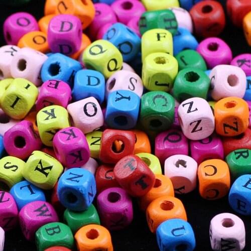 RBFHYER Random MixedColor Square Letter Wooden Beads 8/10mm Wood Spacer Loose Beads For Jewelry Bracelets Necklace Making DIY