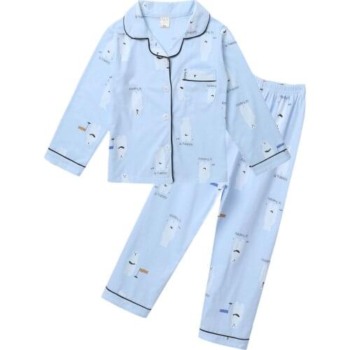 Kids Sleepwear Suit Long Sleeve Cute Cartoon Printed Tops Pants Cotton Girls Pajamas Set Children Casual Homewear Boys Pyjamas