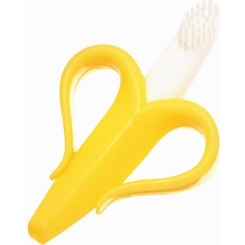 Baby Safe Teether Toys Toddle Banana Teething Ring Silicone Chew Dental Care Toothbrush Nursing Beads Gift For Infant L0235