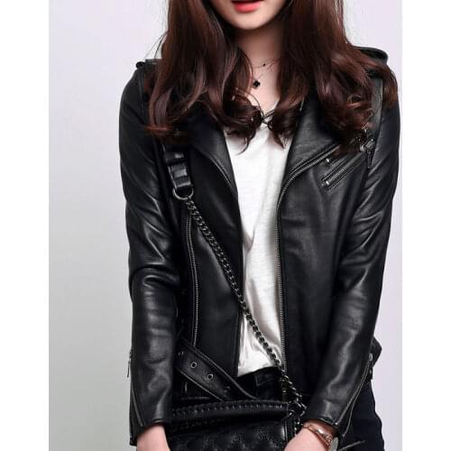 Women sheepskin coat, spring-autumn, genuine leather, womens casual motorcycle jacket, fitted, 2020 1706, kj3699
