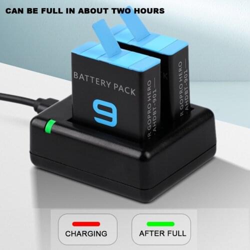 For GoPro Hero 9 Black Dual double Channel Battery charger Fast Charging Box Fit Type C Charging Cable For Gopro 9 Accessories