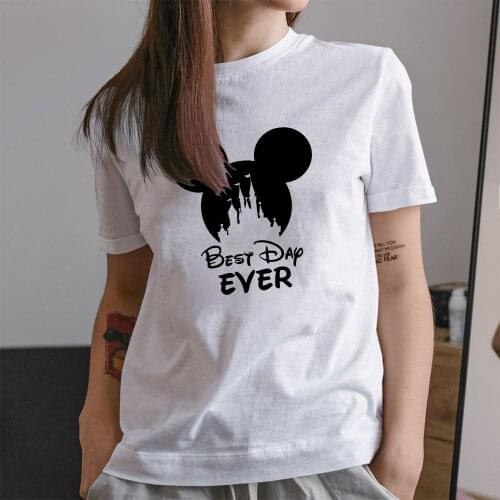 Disney Series T-Shirts Best Day Forever Printing White Tees Mickey Mouse Head Pattern Harajuku Cute Trend Round Neck T Shirts