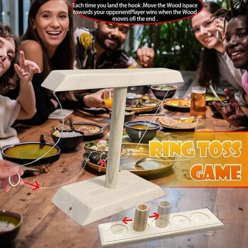 Ring Toss Game Party Drinking Game Toys Montessori Fast-Paced Toss Hook Ring Game Handmade Wooden Battle Game for Home Bar Party
