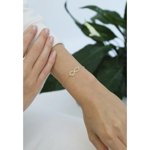 Zircon Stone Infinity Figure Gold Color Bracelet in Gold Womens Zircon Charm Figure Gold Color Bracelet