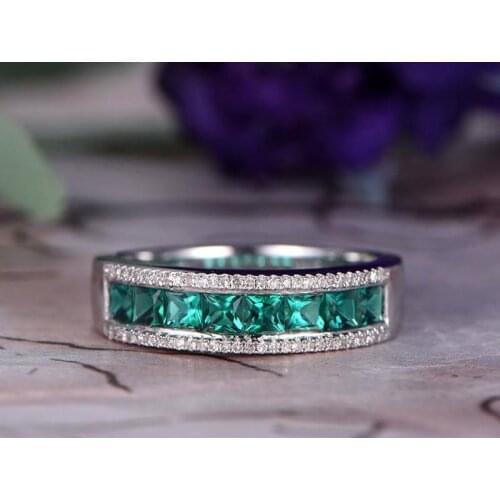 Vintage 100% 925 Sterling Silver Emerald Gemstone Rings Wedding Engagement Diamonds Rings Fine Jewelry For Women luxury Gift