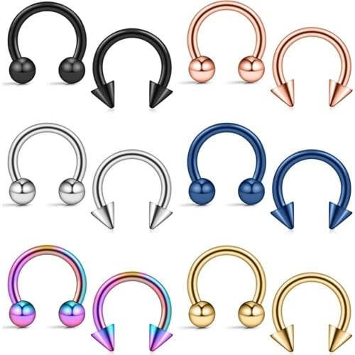 2 Piece Fashion Stainless Steel Horseshoe Fake Nose Ring C Clip BCR Septum Lip Piercing Falso Nose Rings Hoop for Women Men