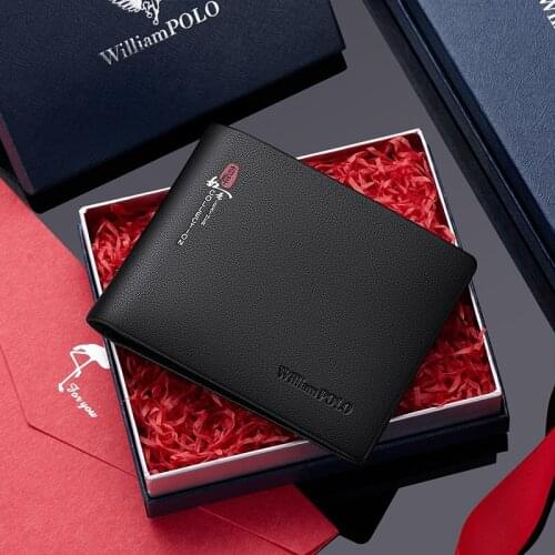 Leather vertical mens wallet Chinese style short card holder high grade Coin Wallet