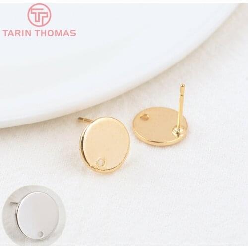 10PCS 10MM 15MM Hole 1MM 24K Gold Color Brass Round Stud Earrings High Quality Jewelry Making Findings Accessories