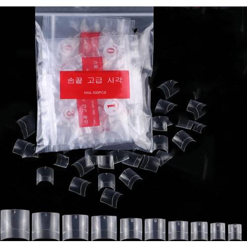 500pcs/Bag 10 Sizes(0.6-1.4cm) Nail Tips French Short Square False Nails Professional Salon Half Cover Artificial Fake Nails HJ