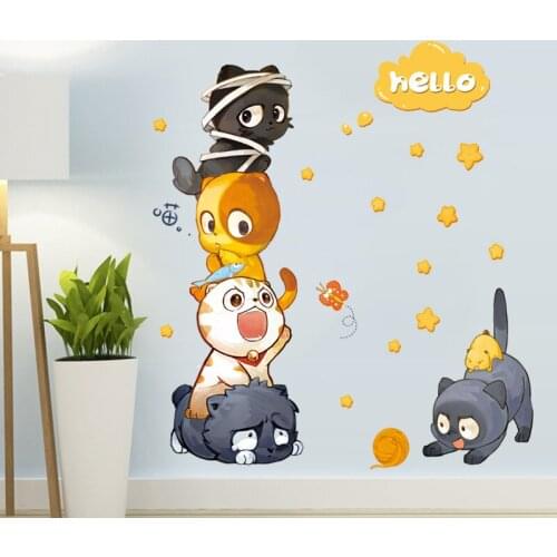 Cartoon Animals Cats Wall Stickers Kids Bedroom Refrigerator Wardrobe Door Window Home Decoration Removable Mural Stickers