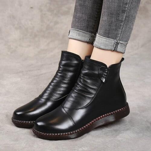 2020 New Women Shoes Autumn Leather Boots Women Fashion Winter Boots Ladies Flat Shoes Non-slip Thick Sole Warm Shoes Woman