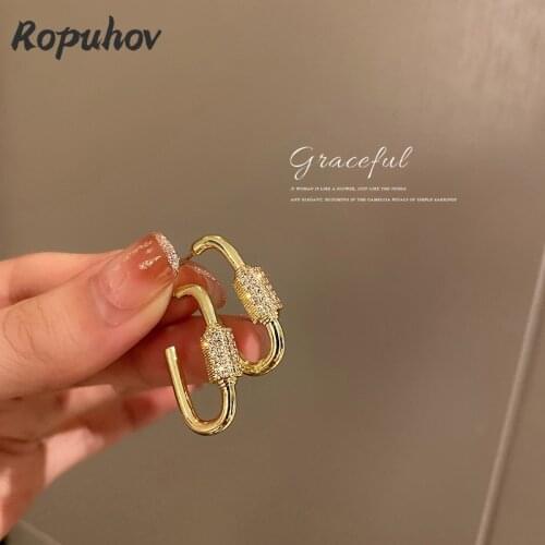 Ropuhov 2021 New 925 Silver Fashion Jewelry Woman Gift Geometric Zircon Earrings Wind C-Shaped Korean Bling Wholesale