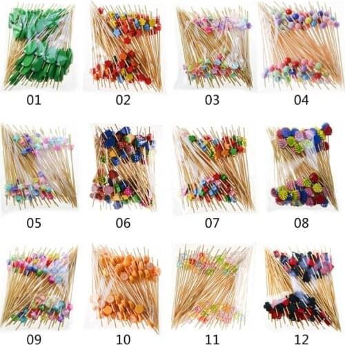 100pcs 12cm Disposable Bamboo Fork Buffet Fruit Desserts Pick Skewer Food Cocktail Sandwich Stick Drop Shipping