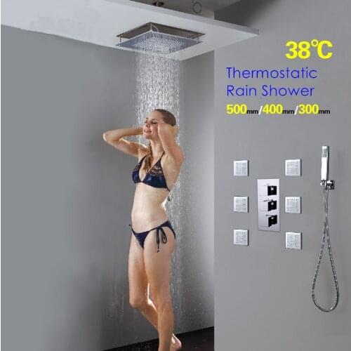 2020 Whoelsale High Quality Luxury Concealed Thermostatic Bathroom Shower Faucet Ceiling Square Rain Shower