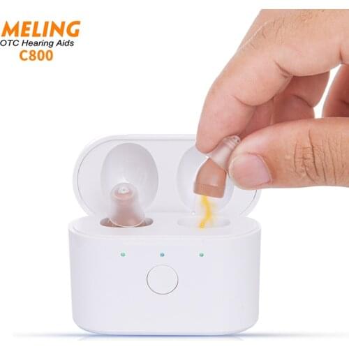 C800 Rechargeable Invisible Hearing Aid Amplifier for Adult Seniors, Magnetic Contact Charging Box, Assist Feedback Reduce
