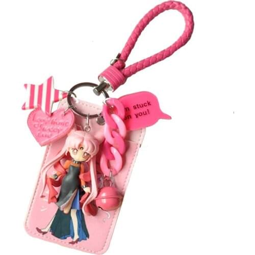 Sailor Moon Car Keychain Pendant Women Anime Decor Kawaii Accessories Fashion Ornaments With Bells Fur Pompom Tassel Bag Hanging
