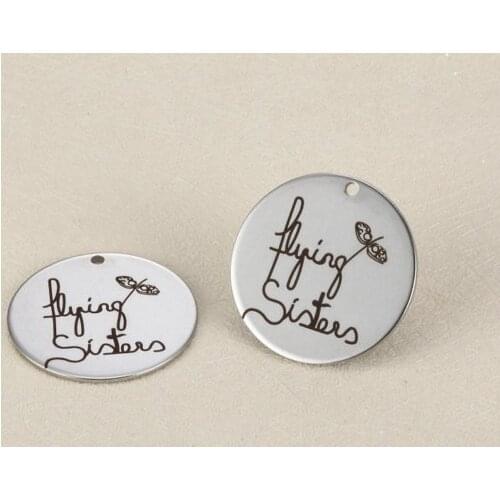 20pcs/lot 25mm New design Engraved stainless steel charms - flying sisters Steel Letter Charm