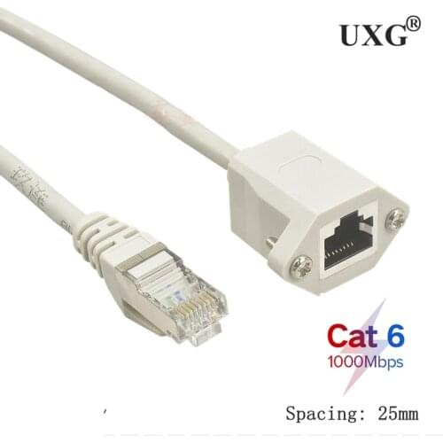 Spacing: 25mm Network Extension Cat 6e Cable RJ45 Male to Female Screw Panel Mount Ethernet LAN cable for Camera/computer case