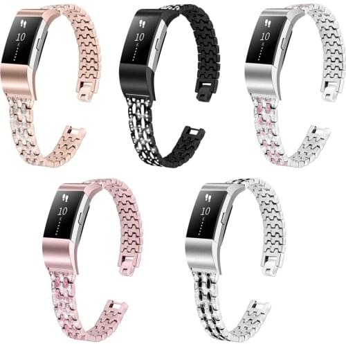 Smart Watch Strap For Fitbit Charge2 New Five-ball Three-row Zinc Alloy Watchband For Fitbit Charge3 Lady Style Replacement Loop