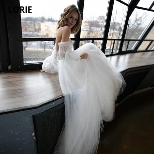 LORIE Boho Wedding Dresses Puff Sleeves Sweetheart A Line Tulle Backless Princess Wedding Gown Corset White Ivory Bride Dress