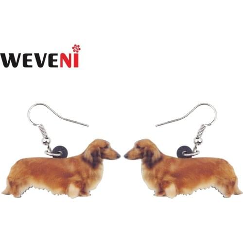 WEVENI Acrylic Cartoon Dachshund Dog Earrings Big Long Dangle Drop Animal Jewelry For Women Ladies Teen Accessories Wholesale