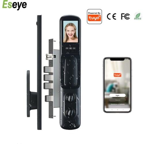 Eseye Fingerprint Door Lock WiFi Face Recognition Tuya Lock APP Electronic Lock Digital IC Card Tags Home Lock Dual Latch