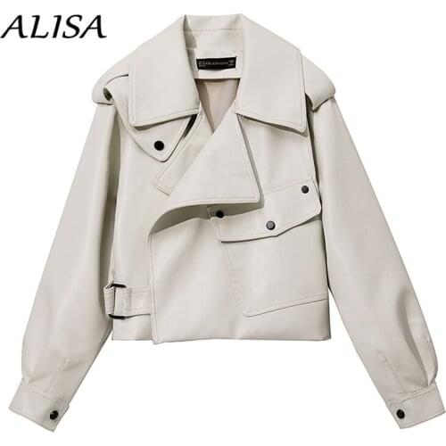 Women Black Biker Leather Jacket Spring Autumn Loose Batwing Sleeve Turn Down Collar Short Leather Coat Laides Moto PU Outwear
