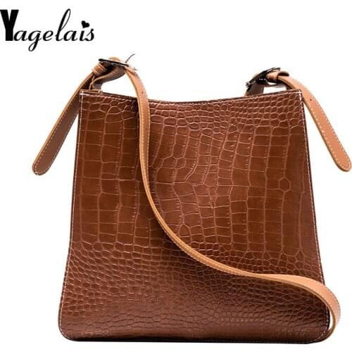 Vintage Fashion Female Tote bag New Quality PU Leather Womens Designer Handbag Alligator Bucket bag Shoulder Messenger Bag