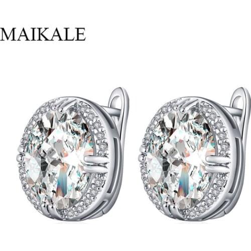 MAIKALE Classic Round Stud Earrings for Women Big Cubic Zirconia Beads Gold Silver Color Plated Earrings Fashion Jewelry Gifts