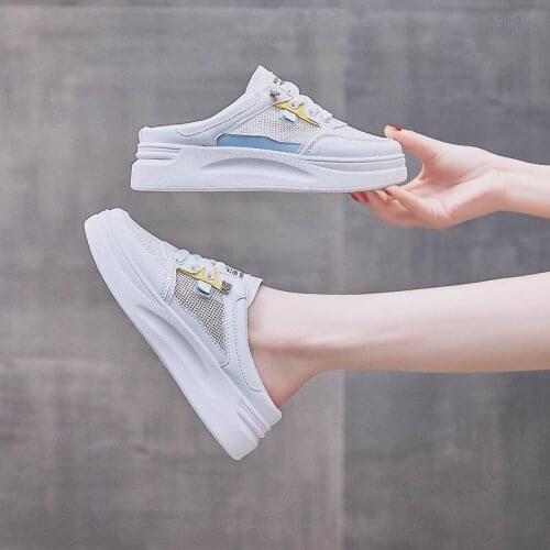 White Shoes Women Summer 2021 Breathable Mesh Platform Shoes Women Flat Sneakers Women Loafers Comfort Half Slippers8u76