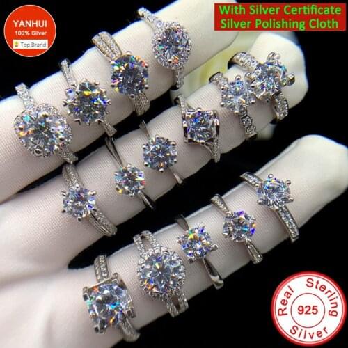 With Certificate Multiple Style Original Silver Ring Zirconia Diamond Wedding Band Silver 925 Jewelry Women Valentines Day Gift