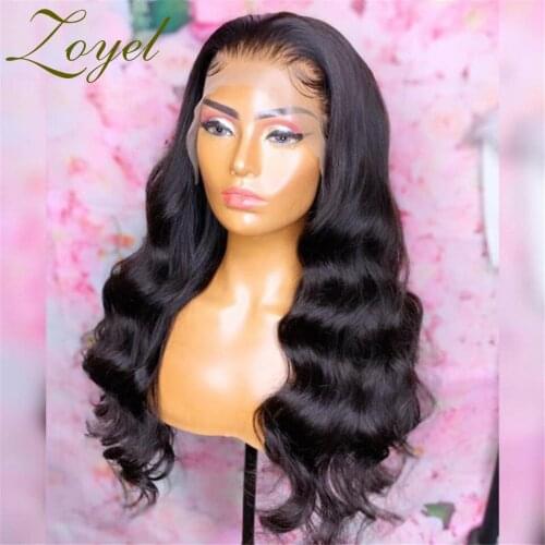 Zoyel Natural Black Color Synthetic Lace Front Wig For Women 26" Long Wavy Hair Wigs With Natural Hairline Middle Part Cosplay