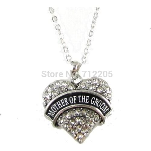 1*1 inch 100pcs big size hearts MOTHER OF THE GROOM crystal heart pendant necklaces Family Jewelry Gift