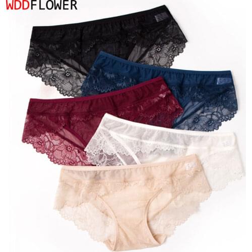 4 Pack 100% Knit Silk Womens Sexy Lace Briefs Panties Underwear Lingerie M L XL SS002