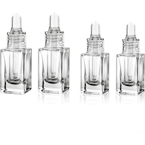 12 x Portable Refillable 10ml Empty Square Clear Glass Drop Bottle With Clear Drop 1/3oz Transparent Glass Dropper Container