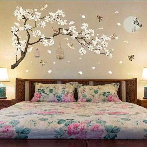 DIY 2Pcs Chinese Tree Flower Home Decor Wall Stickers Mural Decals Kids Baby Room Nursery Kindergarten Wallpaper Home Decoration