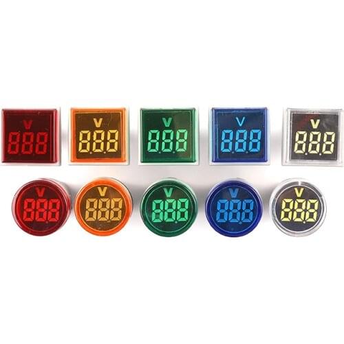 22mm AC 20-500V Round Square Digital Voltmeter Ammeter LED Indicator Pilot Lamp Light Display Car Motorcycle Volt Tester